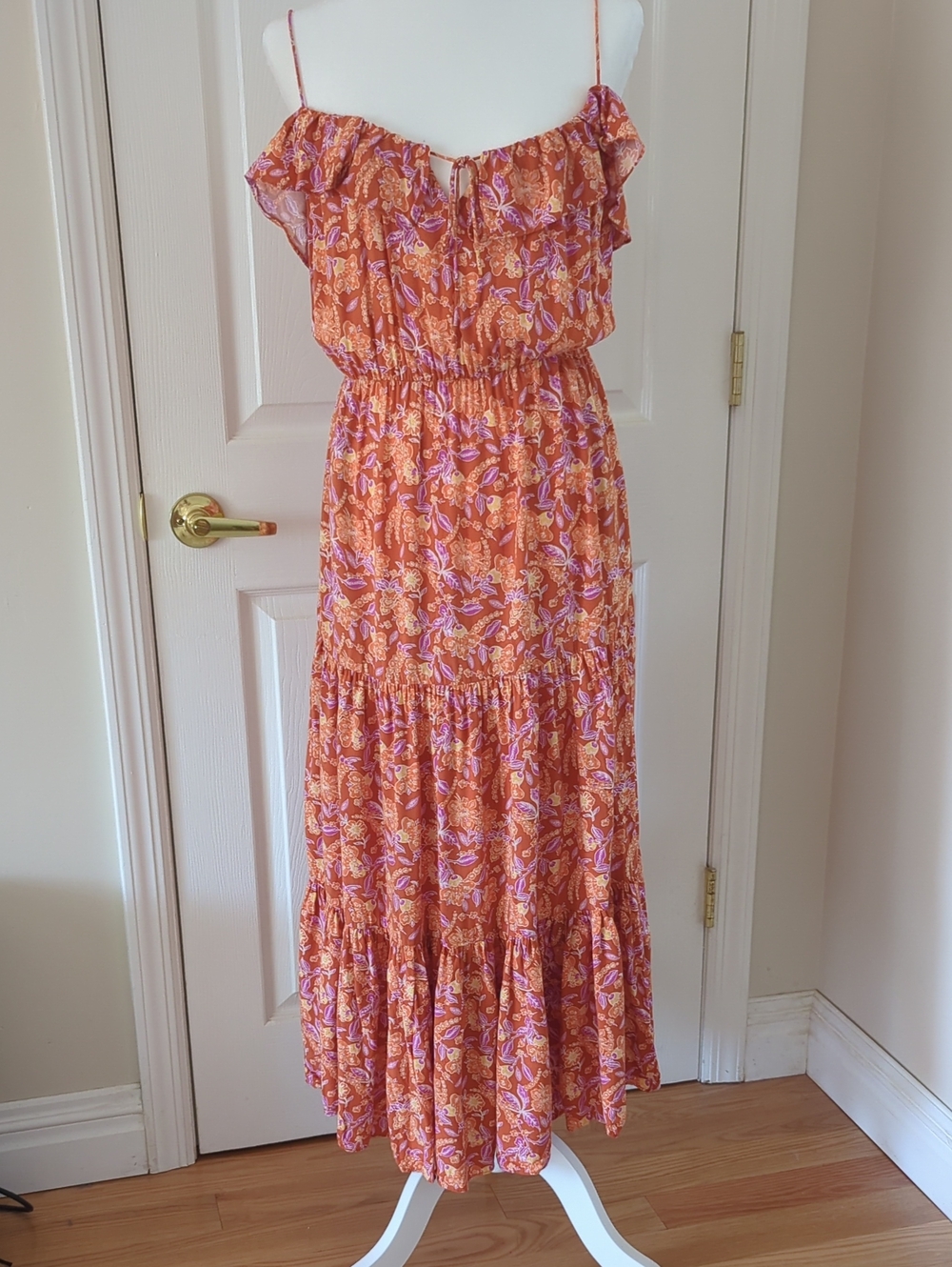 J. Crew Orange Floral Ruffle Maxi Dress